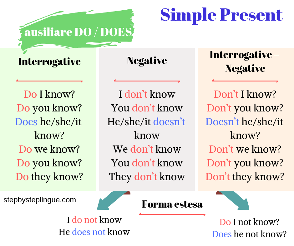 Frasi Negative E Interrogative Al Simple Present Step By Step Lingue