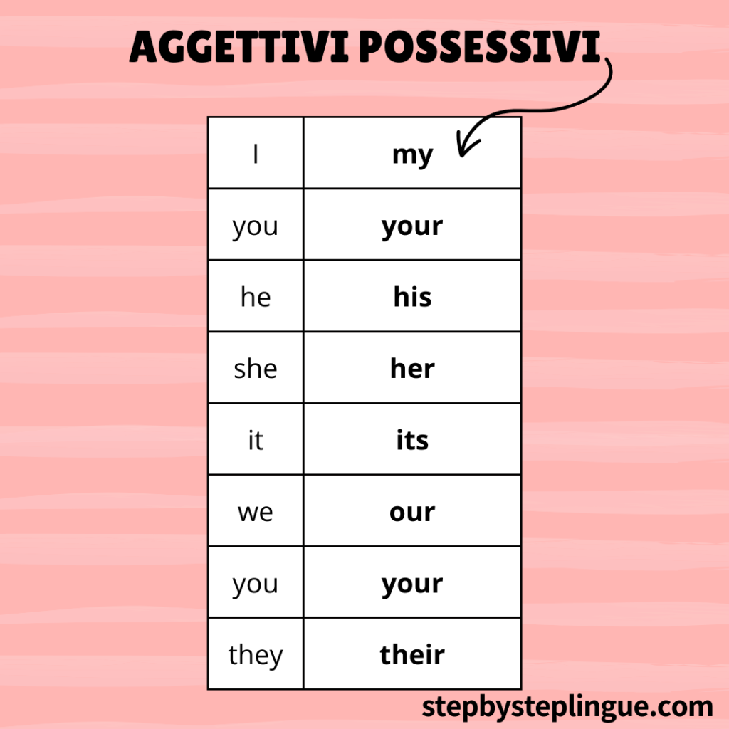 Schema: gli aggettivi possessivi in inglese