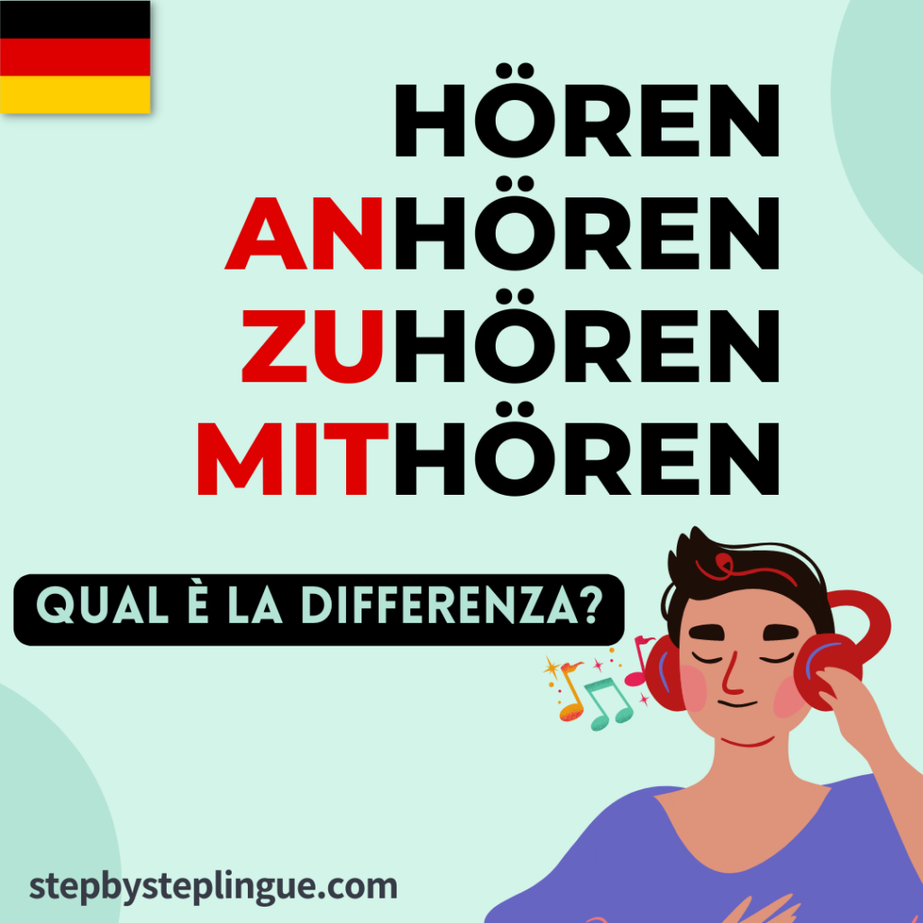 Qual è la differenza tra hören, anhören, zuhören e mithören?